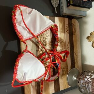 Red and White Triangle Bikini Top